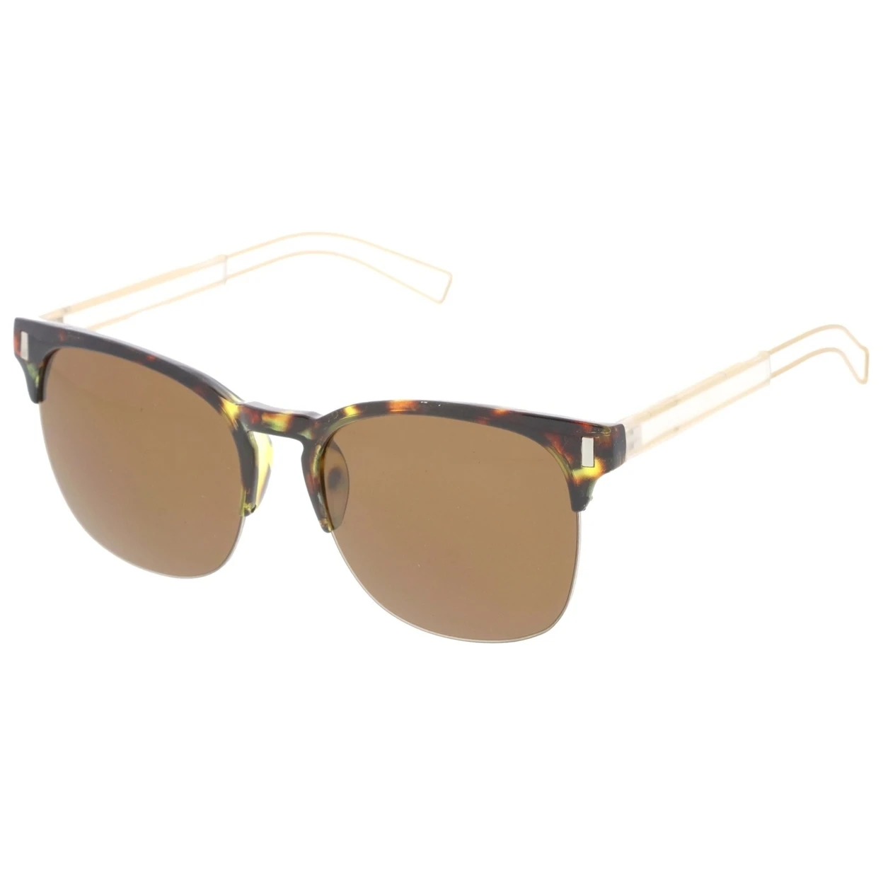 Semi Rimless Wire Hook Temples Square Lens Horn Rimmed Sunglasses 56mm (1)