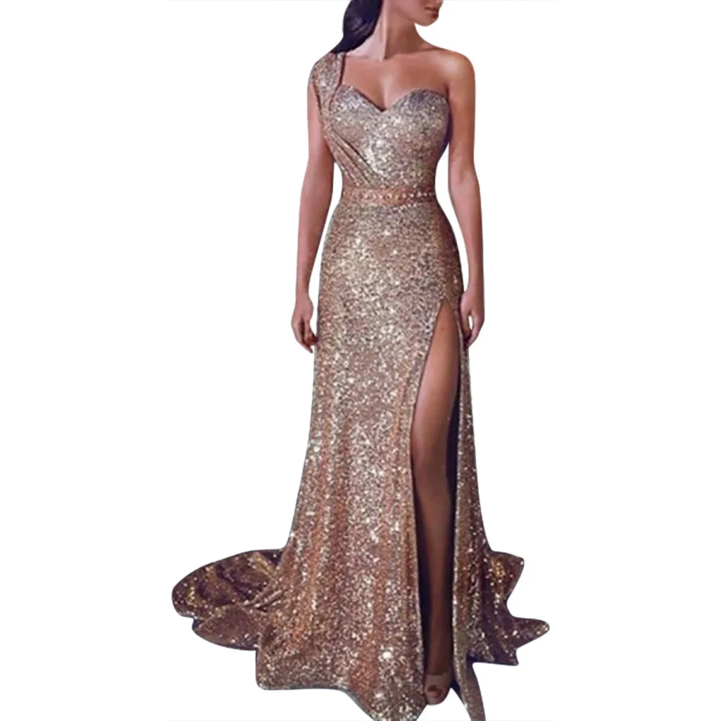 Летнее однотонное элегантное платье для женщин, вечерние платья с блестками, сексуальное Золотое вечернее длинное платье с v-образным вырезом, vestidos de festa# C