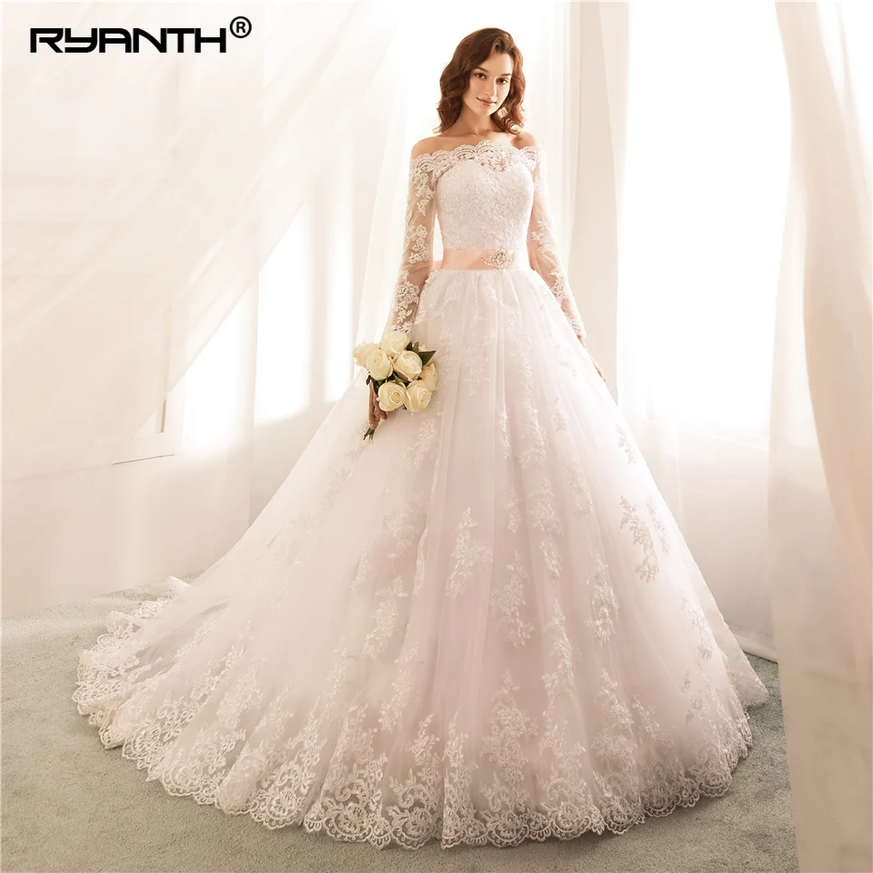 Ryanth Robe De Mariage Свадебные и Бальные платья с кружевами Vestidos de Novia пикантная обувь класса люкс с длинным рукавом невеста, свадебное платье Trouwjurk