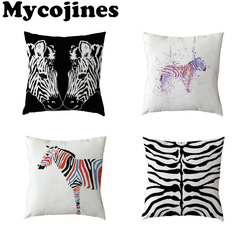 Us 1 58 30 Off Simple Watercolor Style Cushion Cover Black White Zebra Stripes Home Bedroom Sofa Gift Decor Polyester Peach Skin Pillow Cases In