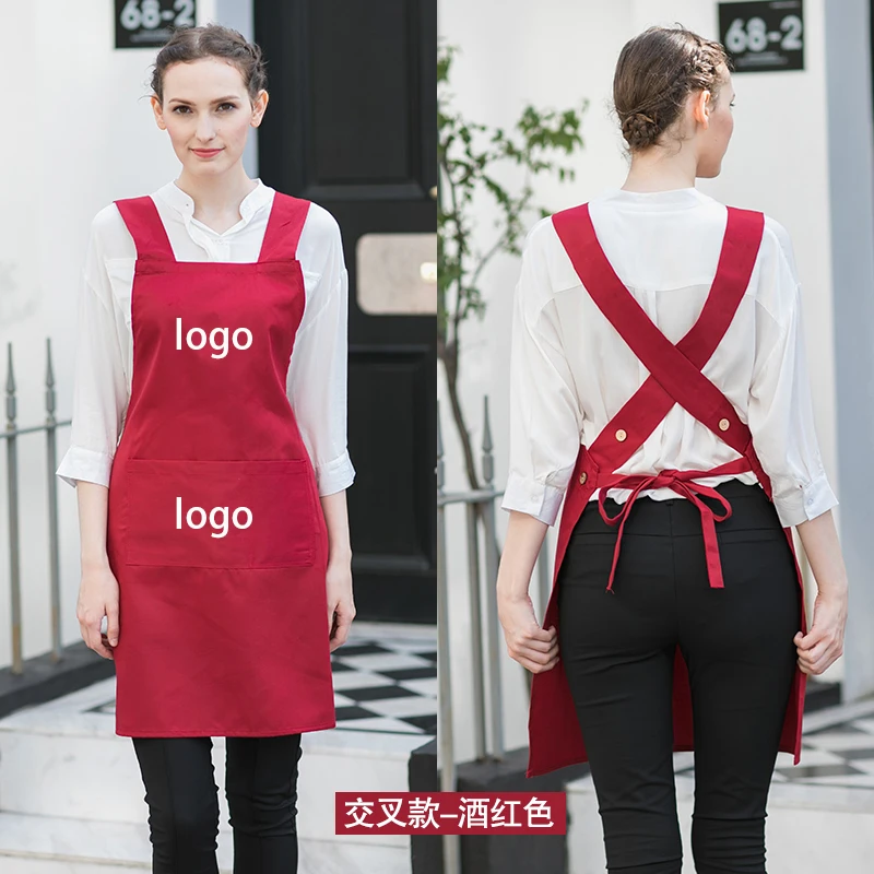 kitchen apron women cooking nail beautician supermarket work attendant waterproof aprons logo print customize