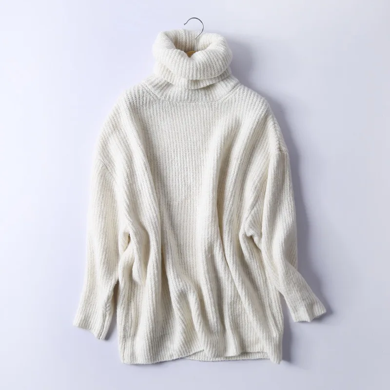 Koop REJINAPYO Vrouwen Oversize Basic Gebreide Coltrui Trui Vrouwelijke Effen Coltrui Kraag Truien Warm 2019 Nieuwe Collectie