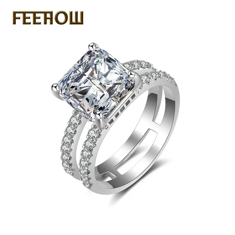 FEEHOW Brand Engagement Ring Two Band Carat Princess Cut