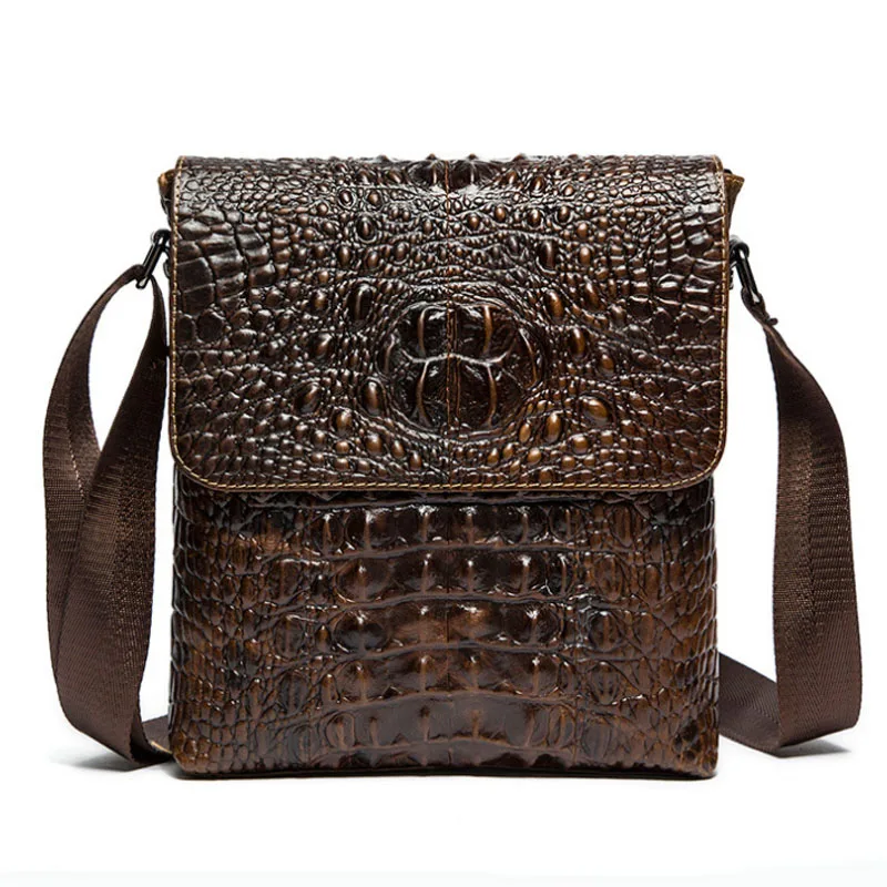 

New Men Crocodile lines Genuine Leather First layer Cowhide Retro Business Crossbody Shoulder Bag travel Leisure bags