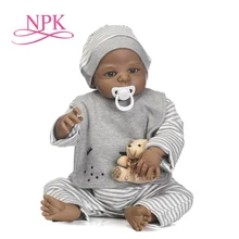 Npk 57cm bebê recém-nascido de silicone, bebê recém-nascido de simulação de pele preta com cabelo pintado, melhor presente para criança bonecas, bonecas