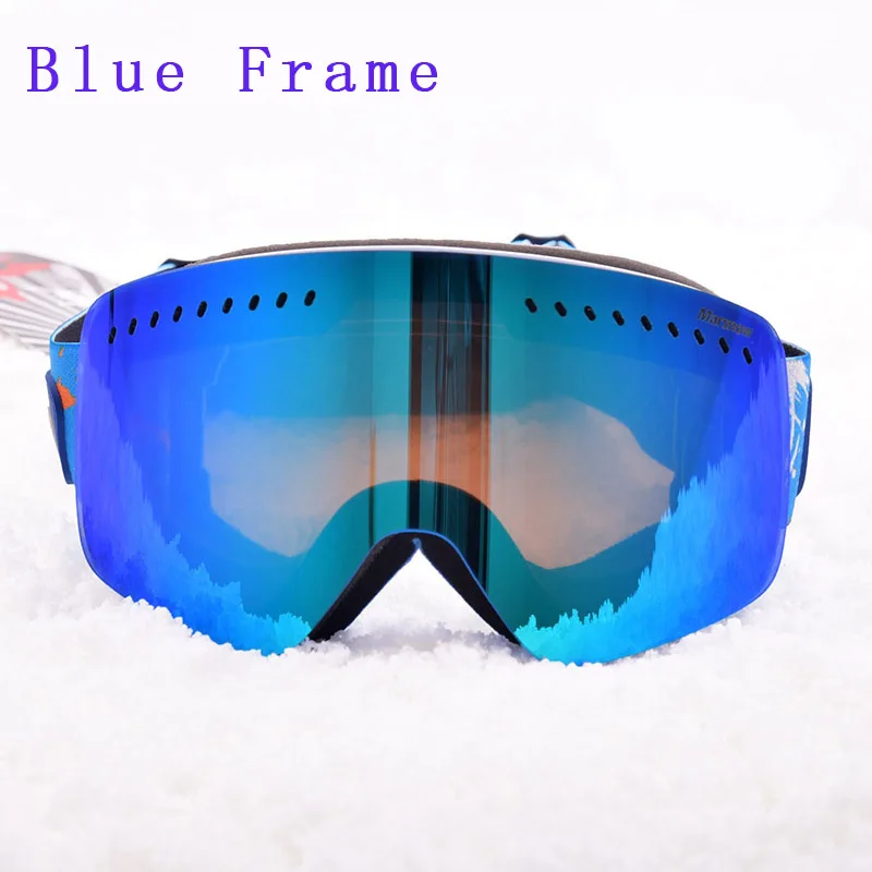 Лыжные очки детские линза с двойным слоем Стекло маска UV400 Анти-Туман Лыжные Зимние Детские платья для девочек Лыжный Спорт Стекло es Зима Девочки очки для мальчиков - Цвет: Blue Frame