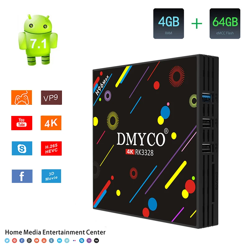 

Android 7.1 Bluetooth 4.0 TV Box RK3328 Quad-core CPU Set Top Box Dual Band WiFi 100M HDMI 4G+64G Portugal h96 pro Smart TV Box