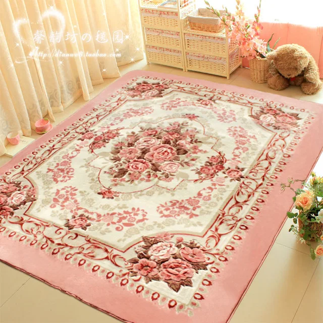 

WINLIFE Romantic Pink Rose Rug for Living Room,Elegant American Country Style Carpet Bedroom,Branded Rug and Mat