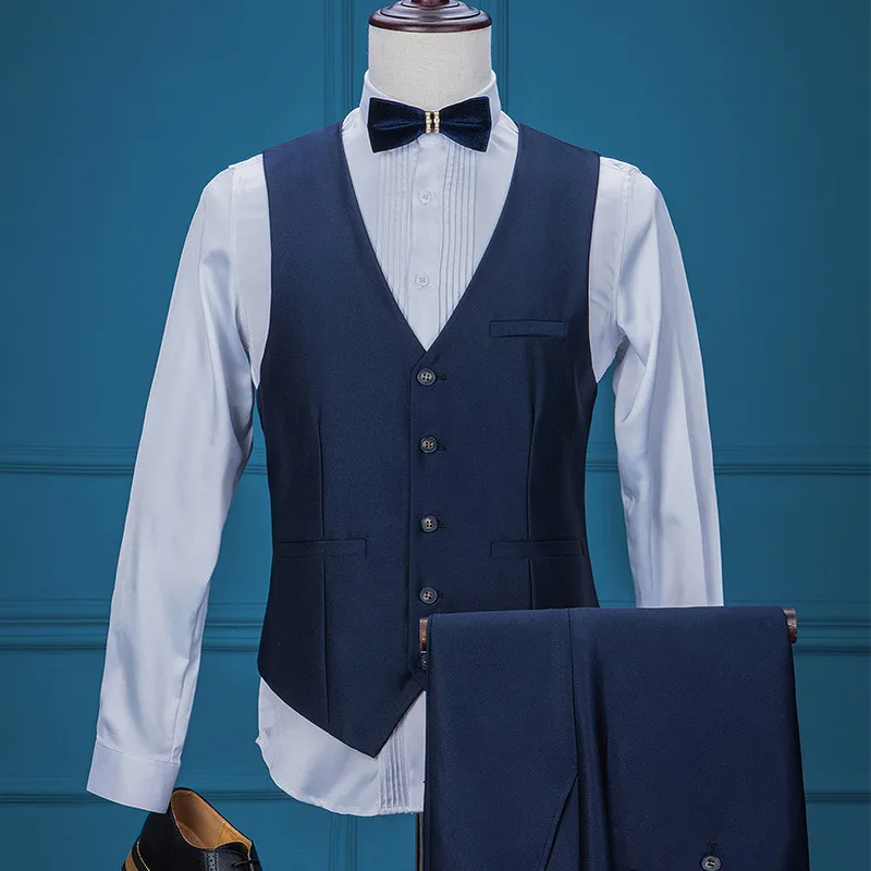 RUELK 2019 New Men's Fashion Solid Wedding Dress Suit Three-piece ( Jacket + Vest + Pants ) Male Formal Business Casual Suits