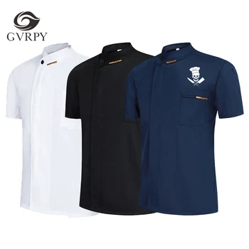 

2019 High Quality Custom LOGO Kitchen Chef Jacket Food Service Short Sleeve Overalls Summer Breathable Bakery Hotel Chef Uniform