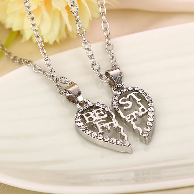 Silver Necklace Heart Partners Best Friends BFF Chain Pendant Friendship Gift YU Silver Necklace Heart Partners Best Friends BFF Chain Pendant Friendship Gift YU