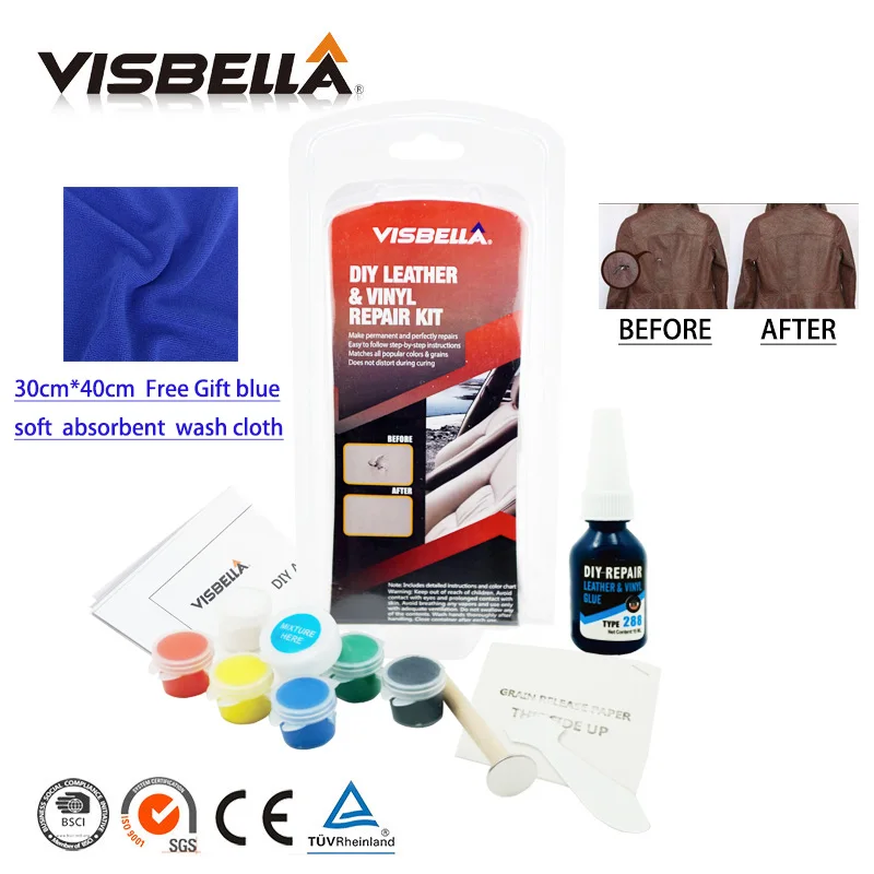 VISBELLA Leather repair glue kit vinyl color paste for car seat fur clothing leather boots Rips fix crack cuts restoration tools VISBELLA Leather repair glue kit vinyl color paste for car seat fur clothing leather boots Rips fix crack cuts restoration tools