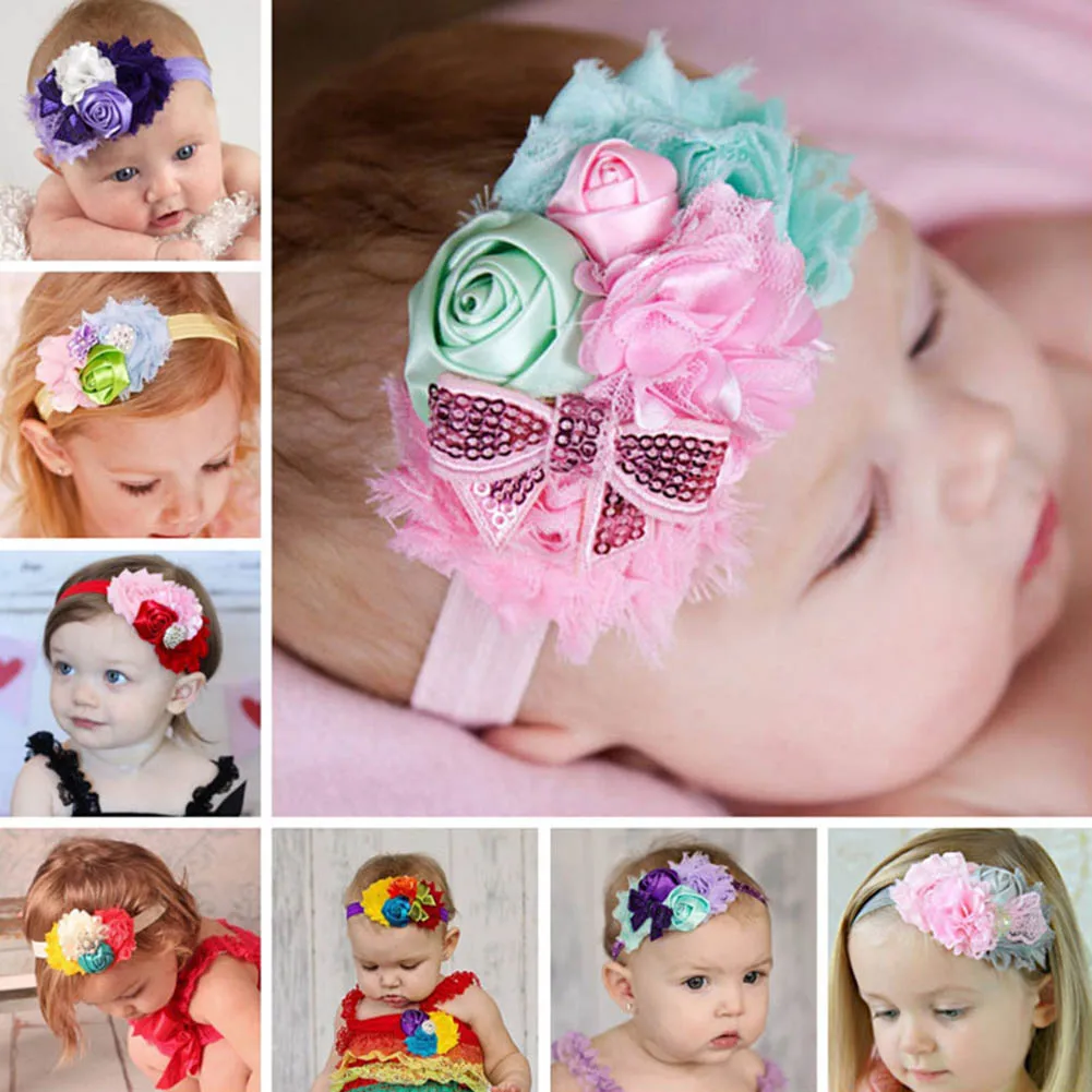 New flower Headband baby sequin bows headband hairband for Newborn