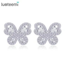 LUOTEEMI, высокое качество, новинка,, модные, популярные, Роскошные, прозрачные, CZ, Бабочка, серьги-гвоздики, элегантные ювелирные изделия для женщин, подарок