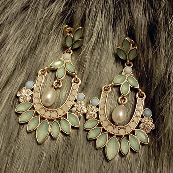 

Korea green exaggerated simulated pearl flowers long big Bohemia earrings jewelry women Tassel Zinc Alloy girls lovers gift