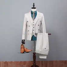 Мужские костюмы джентльмена в стиле ретро, смокинги для жениха, бежевая шерсть, мужские заостренный лацкан костюмы для свадебного ужина(куртка+ брюки+ галстук+ жилет