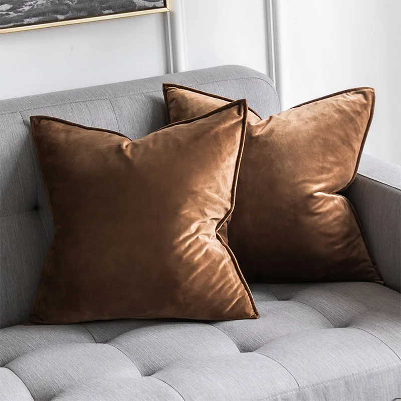 Декоративная бархатная наволочка для подушки, мягкая темно-синяя наволочка, однотонный квадратный чехол для подушки для дивана, спальни, автомобиля, 18x18 дюймов - Цвет: Chocolate