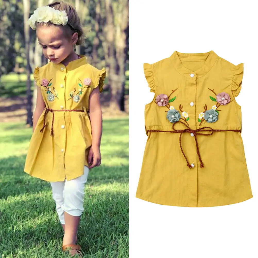 

6M-5T Cute Toddler Baby Girl Embroidered Dress Baby Girl Ruffle Sleeve Dress Girls Flower Party Princess Dresses Kids Casual