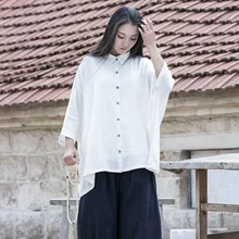Solid White Cotton Linen Plus size Women Blouse Shirts Oversized Brand Design Loose Novelty Summer Shirt Blouses Beige Tops B118
