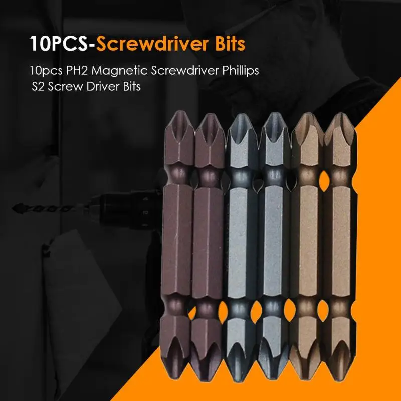

New 10pcs PH2 Magnetic Screwdriver S2 Steel Phillips Electric Screw Driver Bits For Cross Head 60mm 1/4 inch