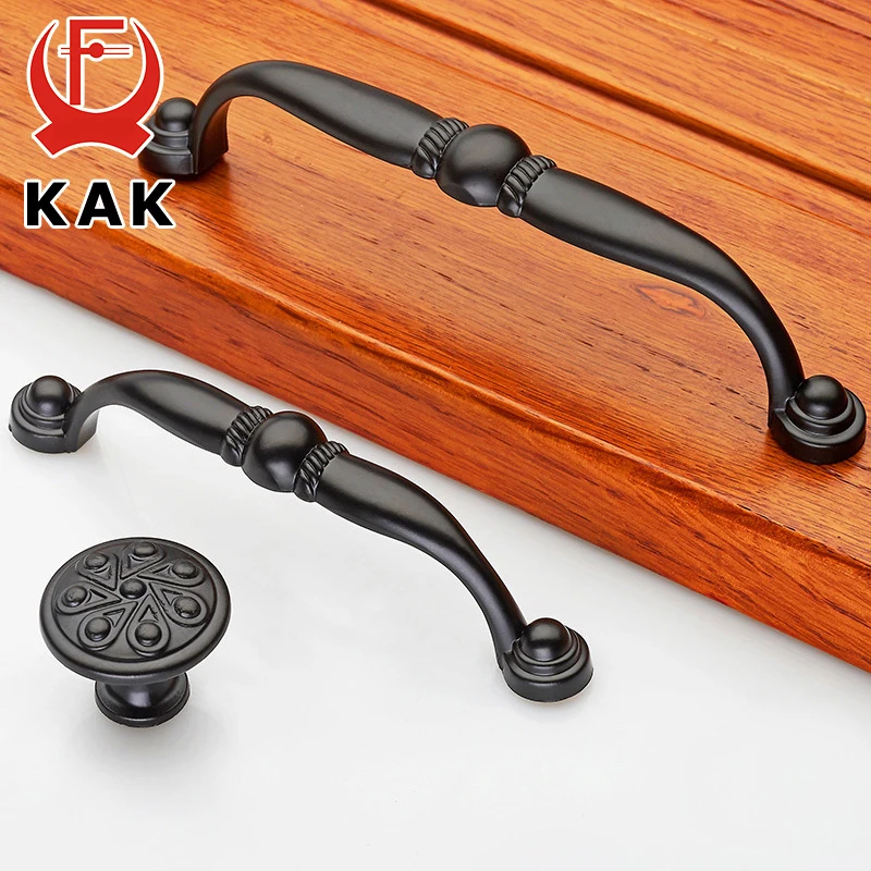 KAK в американском стиле черные ручки из цинкового сплава ручки для ящика шкафа нажимные дверные ручки для шкафа мебельные ручки