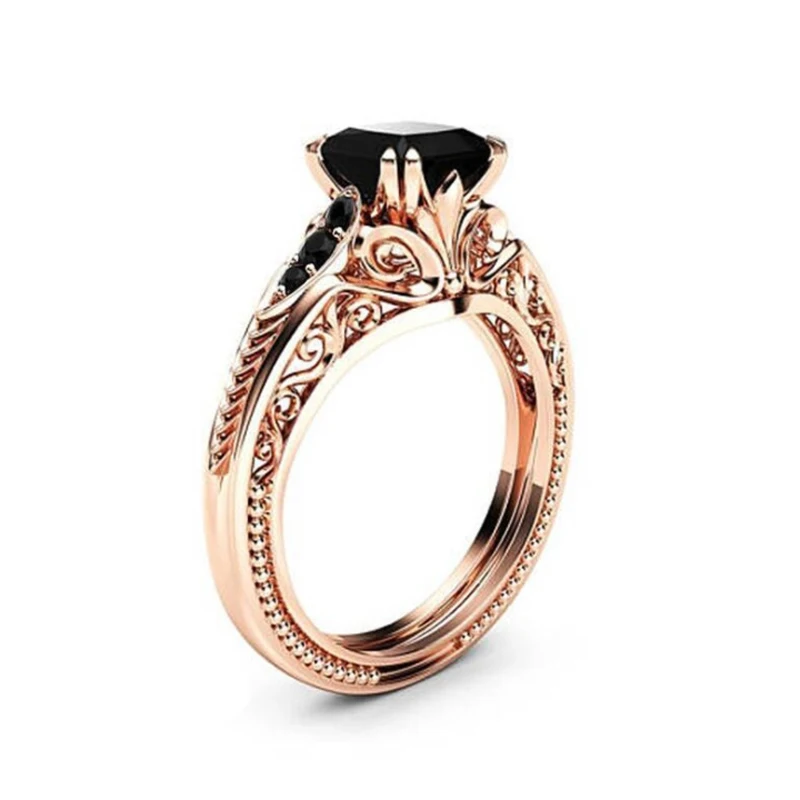 Black stone Wedding Rings for women fashion Jewelry Rose