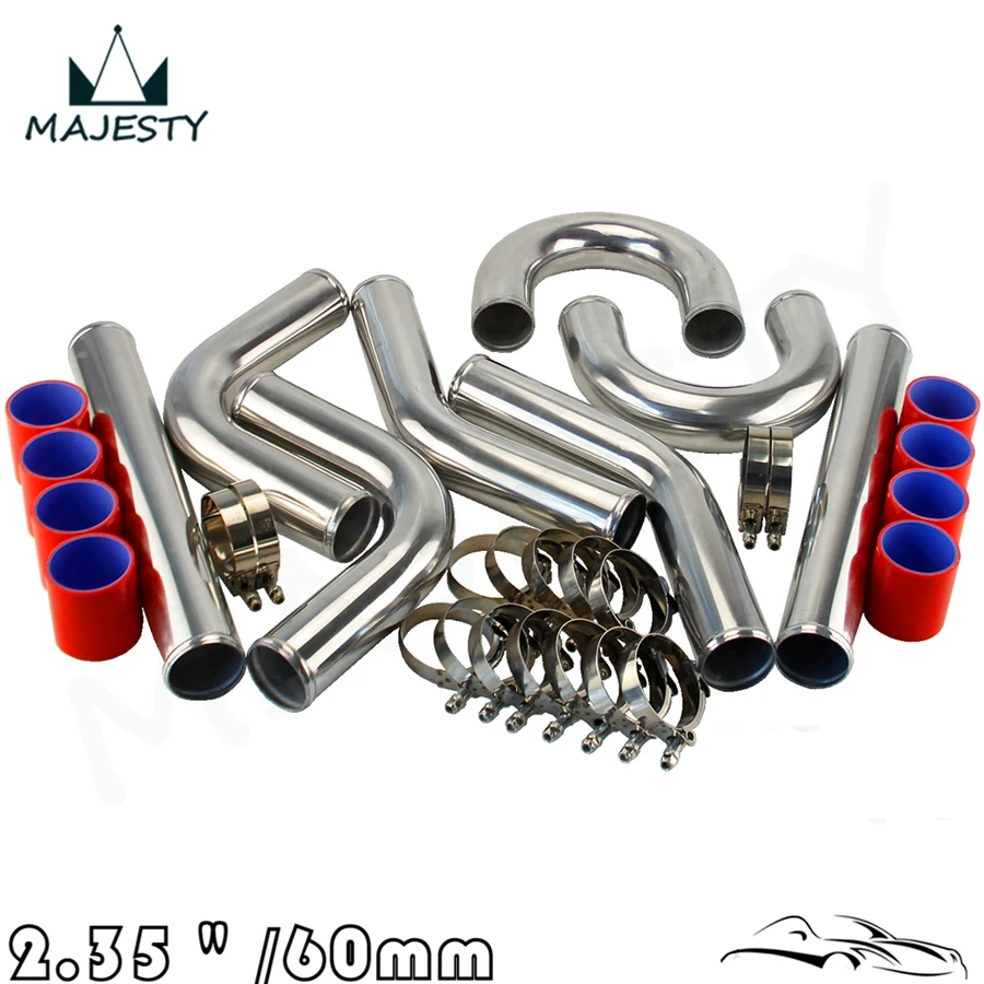 RED UNIVERSAL TURBO BOOST INTERCOOLER PIPE KIT 2.36" 60MM 8PCS PIPING L