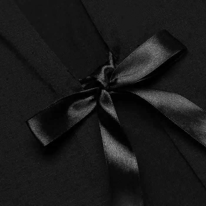 Elover Для женщин сексуальное, эротическое белье комплект одежды для сна стринги с v-образным вырезом без рукавов, с бантом, кружевное платье с