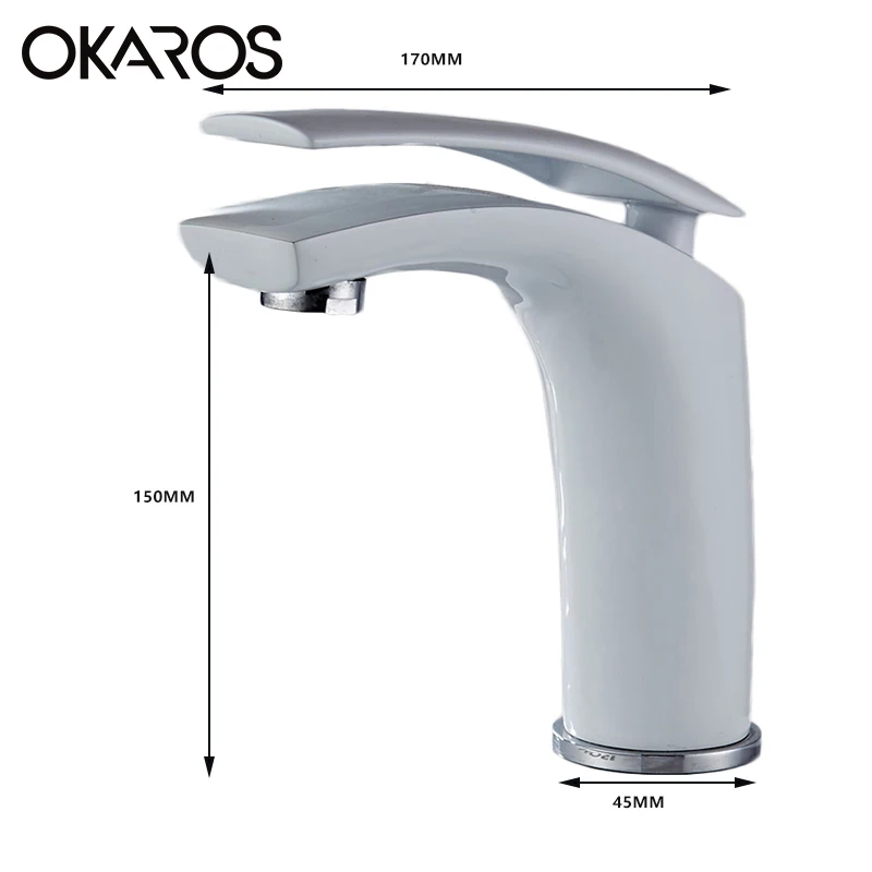 Billig OKAROS Waschbecken Wasserhahn Wasserhahn Bad Wasserhahn Solide Weiß Schwarz Rot Messing Chrom Gold Finish Single Griff Wasser Waschbecken Tap mixer