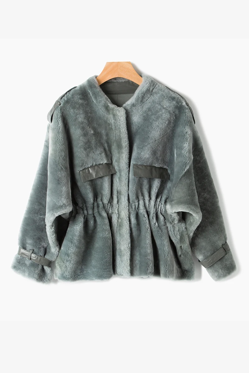 Ptslan 2018 Real fur coat women winter sheep shearing fur coat natural fur collar thick warm fur jacket free shipping P4363