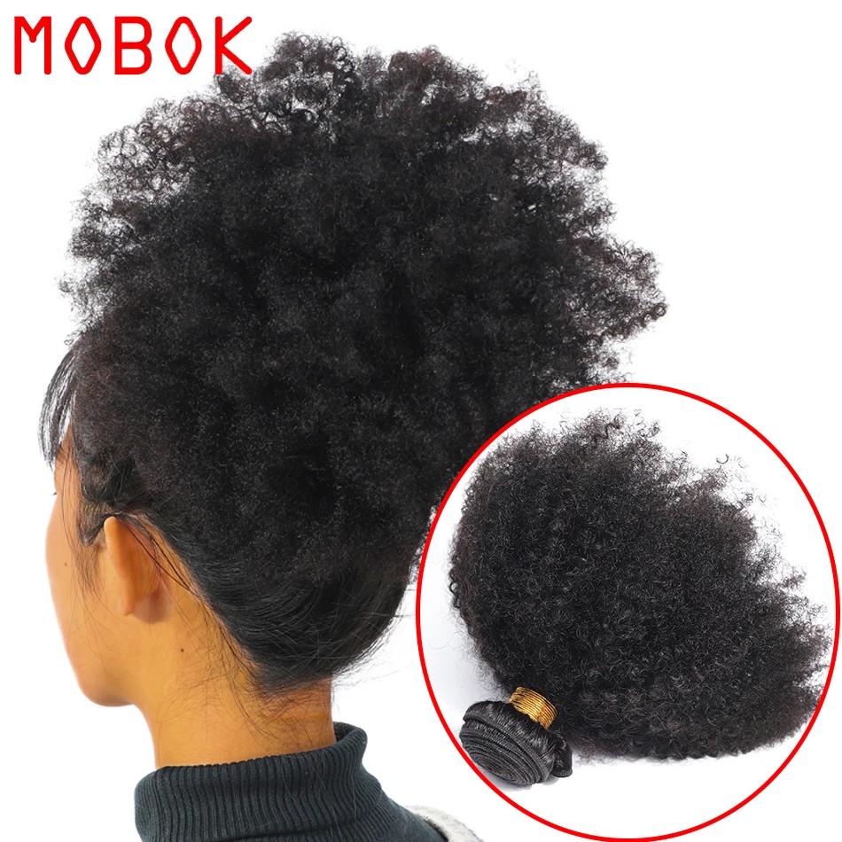 Mobok Mongolian Afro Kinky Curly Weave Human Hair Extensions 4b 4c