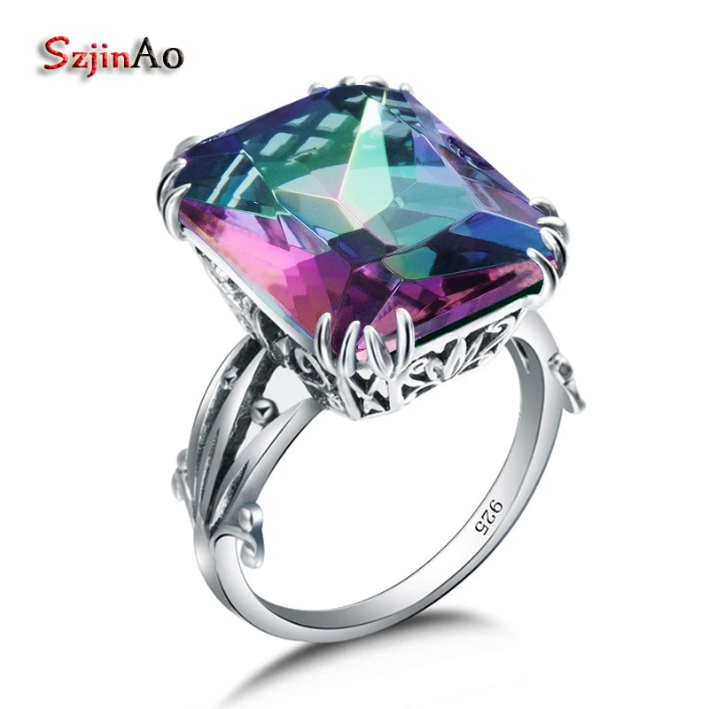 Szjinao Rainbow Topaz Ring Handmade Turkish Jewelry Gemstone Square 925 Sterling Silver Mystic Topaz Rings For Women Accessories Szjinao Rainbow Topaz Ring Handmade Turkish Jewelry Gemstone Square 925 Sterling Silver Mystic Topaz Rings For Women Accessories