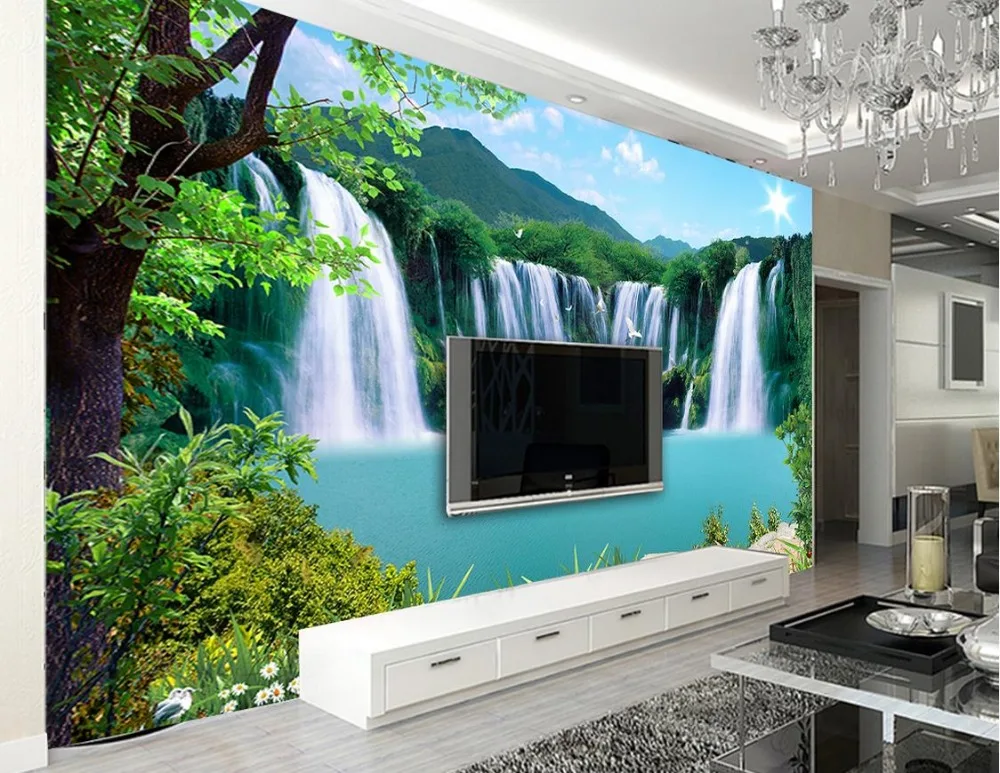 

Custom 3d landscape wallpaper for walls 3 d photo Waterfall landscape landscape wall TV backdrop nonwoven 3d mural wallpaper