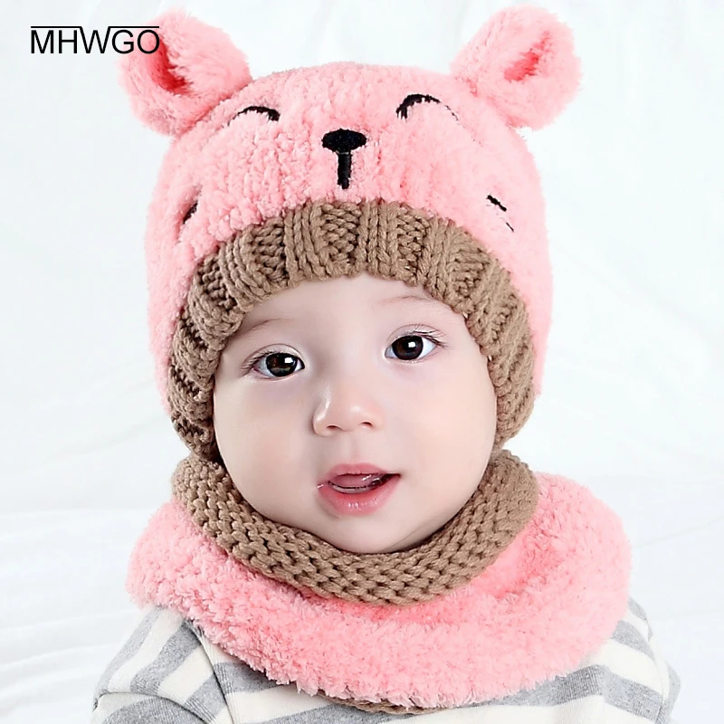 

MHWGO Baby Hat Boys Girls Keep Warm Hat Autumn And Winter Hat Scarf Gloves Three-Piece Children Fashion Hat Fit For 0-24 Months
