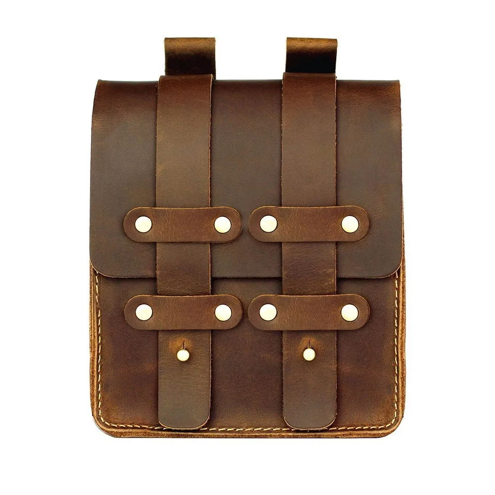 Moterm Genuine Leather Fanny Pack Waist Bag Belt Phone Pouch Bag for Men Vintage Travel Waist Pack Male Small Waist Bag