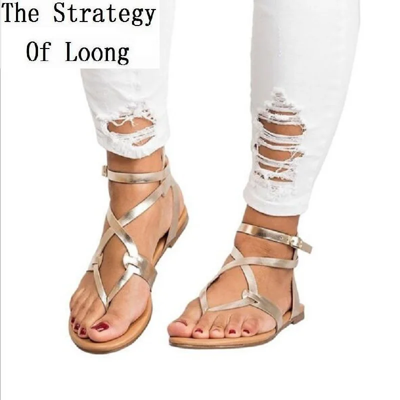 

Women Summer New Europe America Style Flip Flops Flat Heels Plus Size Buckle Gladiator Cross Tied Thong Sandals 20181116