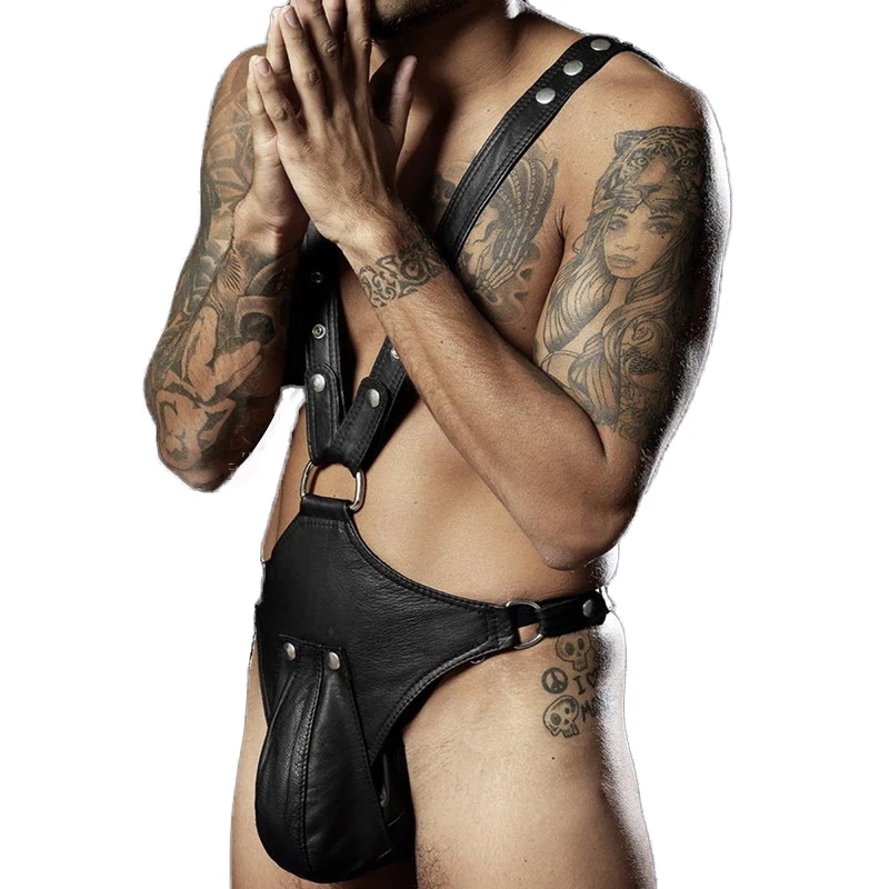 

Sexy Lingerie for Men PU Leather Fetish Bondage Bodysuit Lingerie Harness Men Catsuit Lingerie Erotic Black Vinyl Body Suits