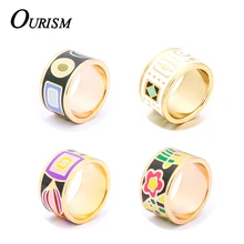 OURISM 2017 Fashion Enamel rings for Women Gold Plated wedding ring Stainless Steel Vintage party engagement jewelry Gifts