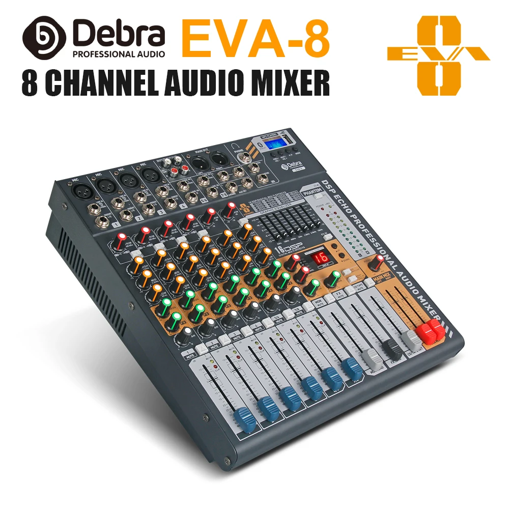 

Debra Audio EVA-8 8 Channel Audio MixerDJ & Studio Console Mixer System Built-in Bluetooth Wireless Receiver