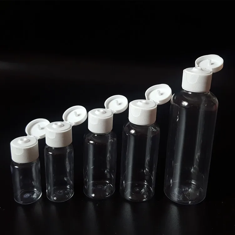 

50pcs 10ml 20ml 30 50ml 100ml Empty Transparent Plastic Pack Bottle white Crystal Clear Flip Top Cap Empty Packaging Containers