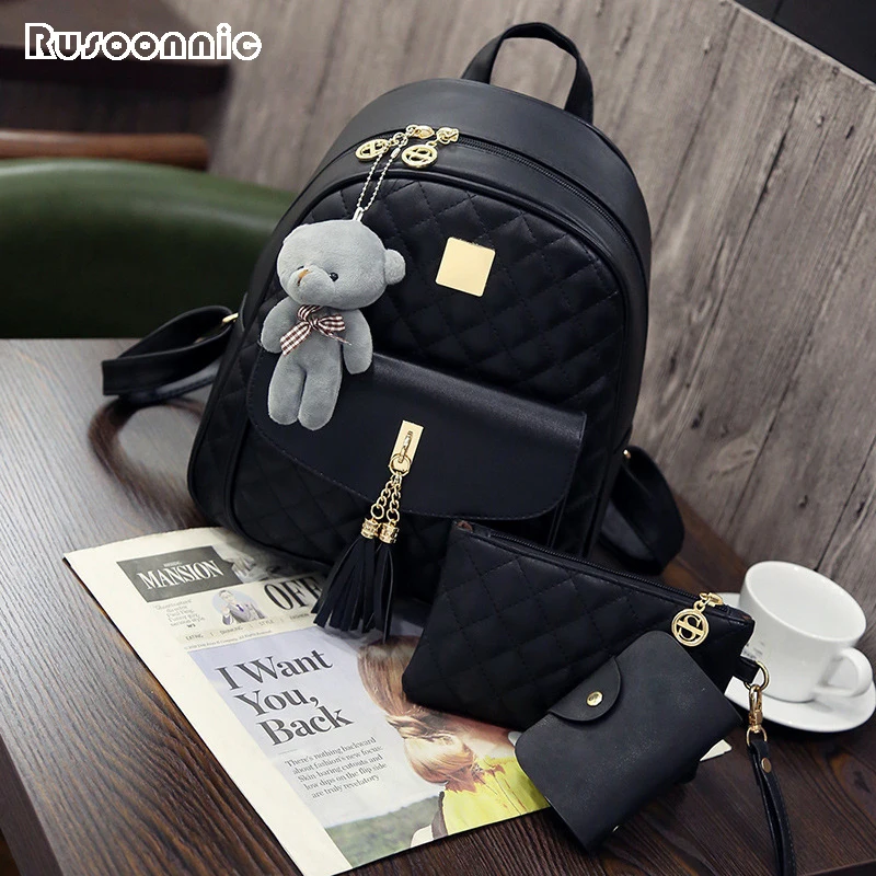  Rusoonnic Women Composite Bag High Quality Pu Leather Backpack School Bags Mochila Feminina Rucksac - 32841568202