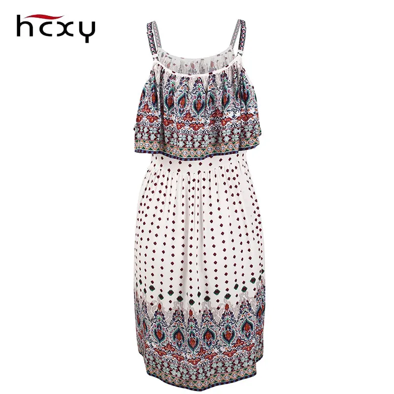 2018 HCXY Новый Для женщин Лето V шеи Винтаж Boho без рукавов Цветочный Национальный