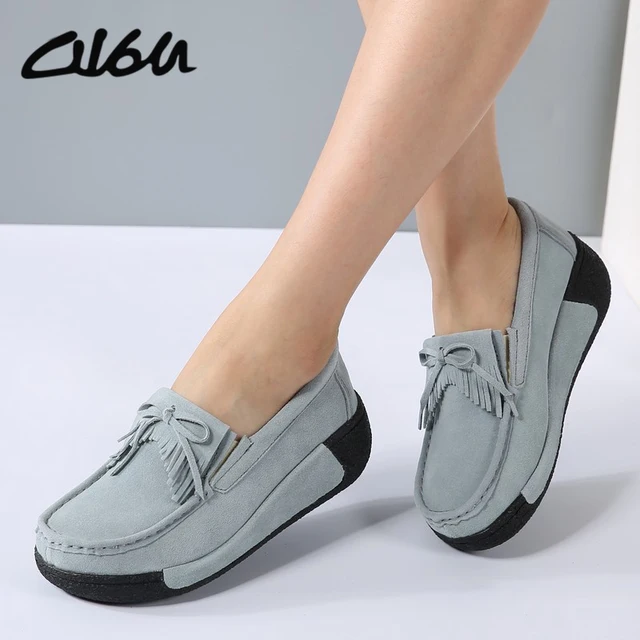 Suede Platform Creeper Women Slip On Wedges Sneakers With Heels Inside Suede Platform Creeper Women Slip On Wedges Sneakers With Heels Inside
