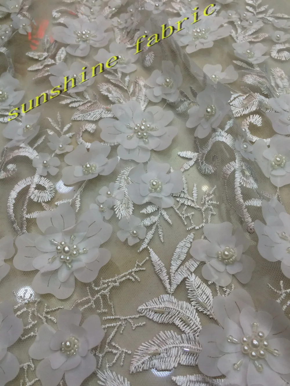 Luxury white African Lace Fabric with glass beads Pretty French Guipure