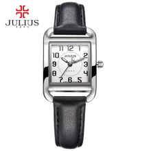 Бренд Julius Повседневная Женская мода серебро розовое золото прямоугольник кожаный ремешок квадратный известный дизайн популярные часы Роскошные Uhr JA-954