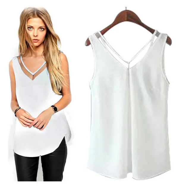 

Chiffon Sleeveless Blouse Women Tops Brand Plus Size Causal Blouses Elegant Lady Shirts Summer Tops Blusas Femininas