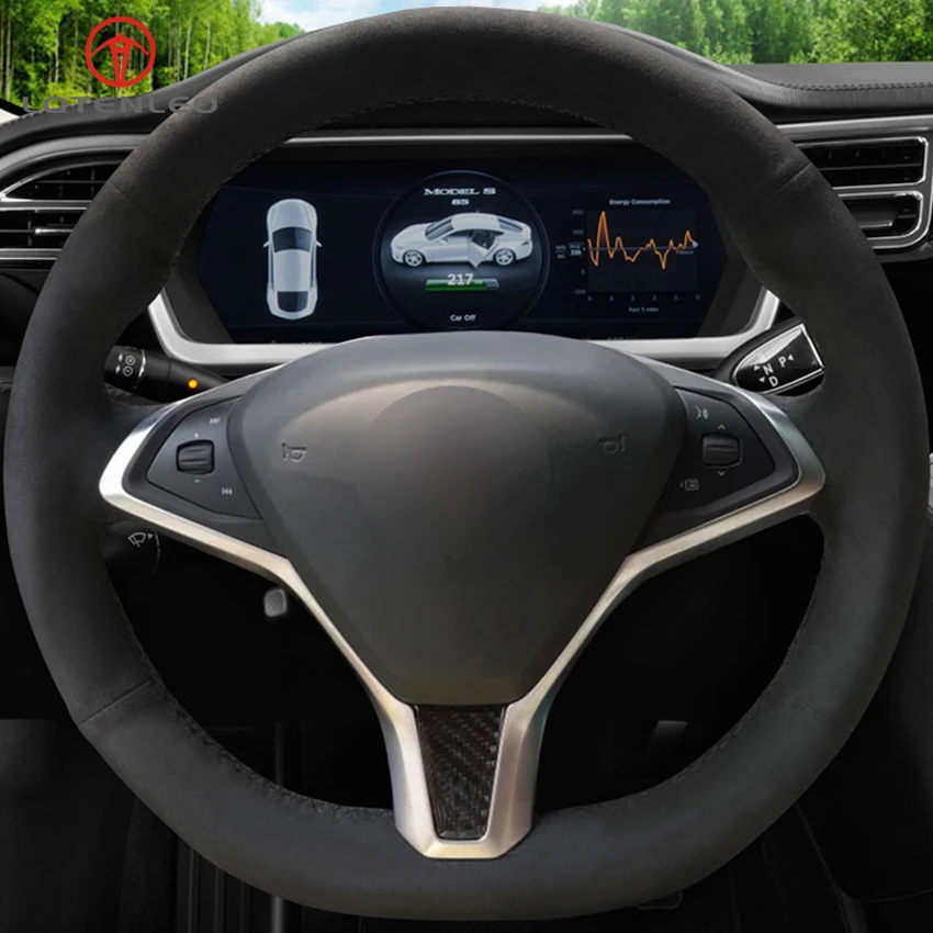 LQTENLEO черная замша DIY Ручная сшитая крышка рулевого колеса автомобиля для Tesla Модель S 2009- Tesla модель X 2012