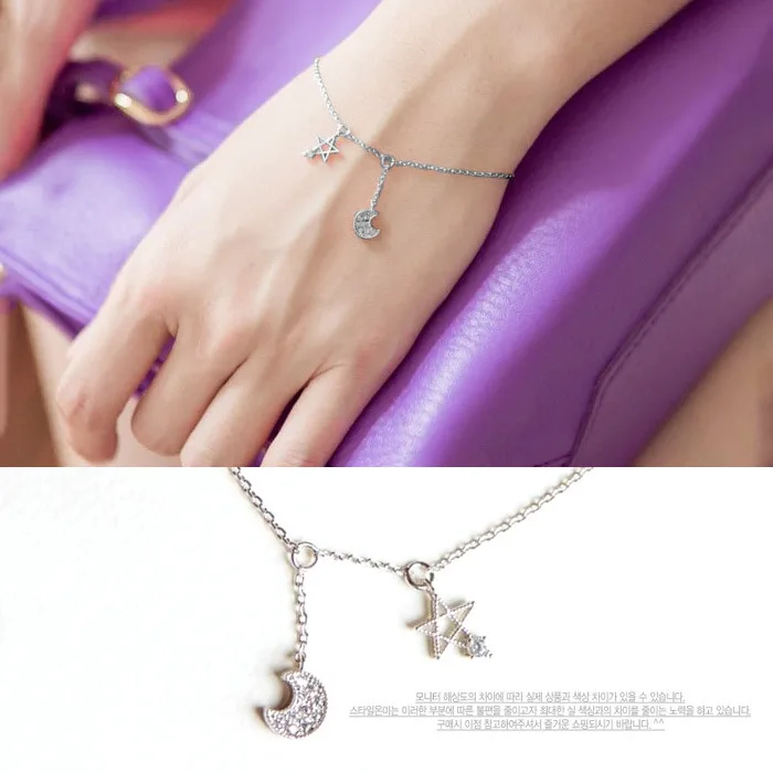 

New Arrivals 925 Sterling Silver Tassel Star Moon Bracelets Fashion Bracelet For Women