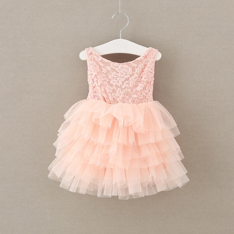 "Принцесса" для деток с года до трех нарядные вечерние платья для девочек, держащих букет невесты, с юбкой-пачкой платье с низким вырезом на спине детская Пасхальная одежда - Цвет: pink
