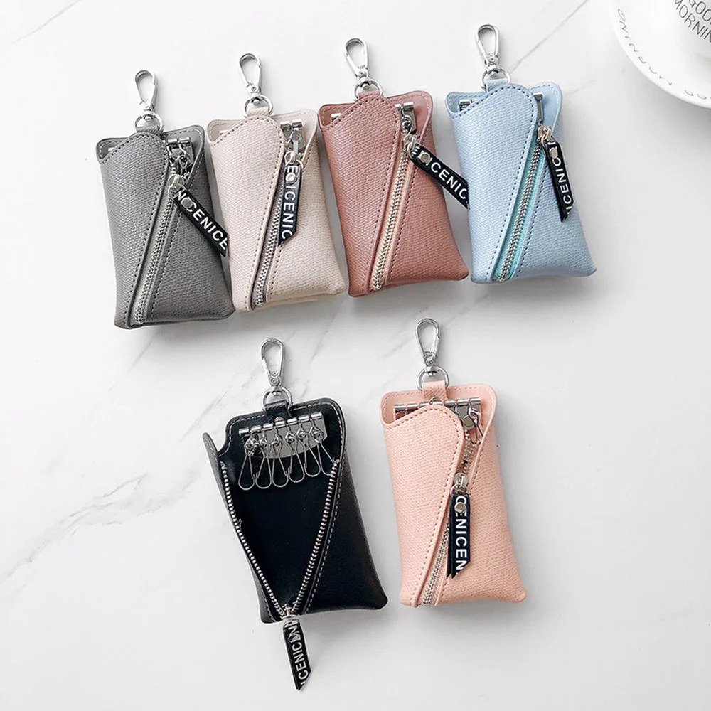 

High Quality Vintage Mini Pouch Cover Organizer Genuine Car Key Bag Zipper Wallets Keyring Holders Keychain Case